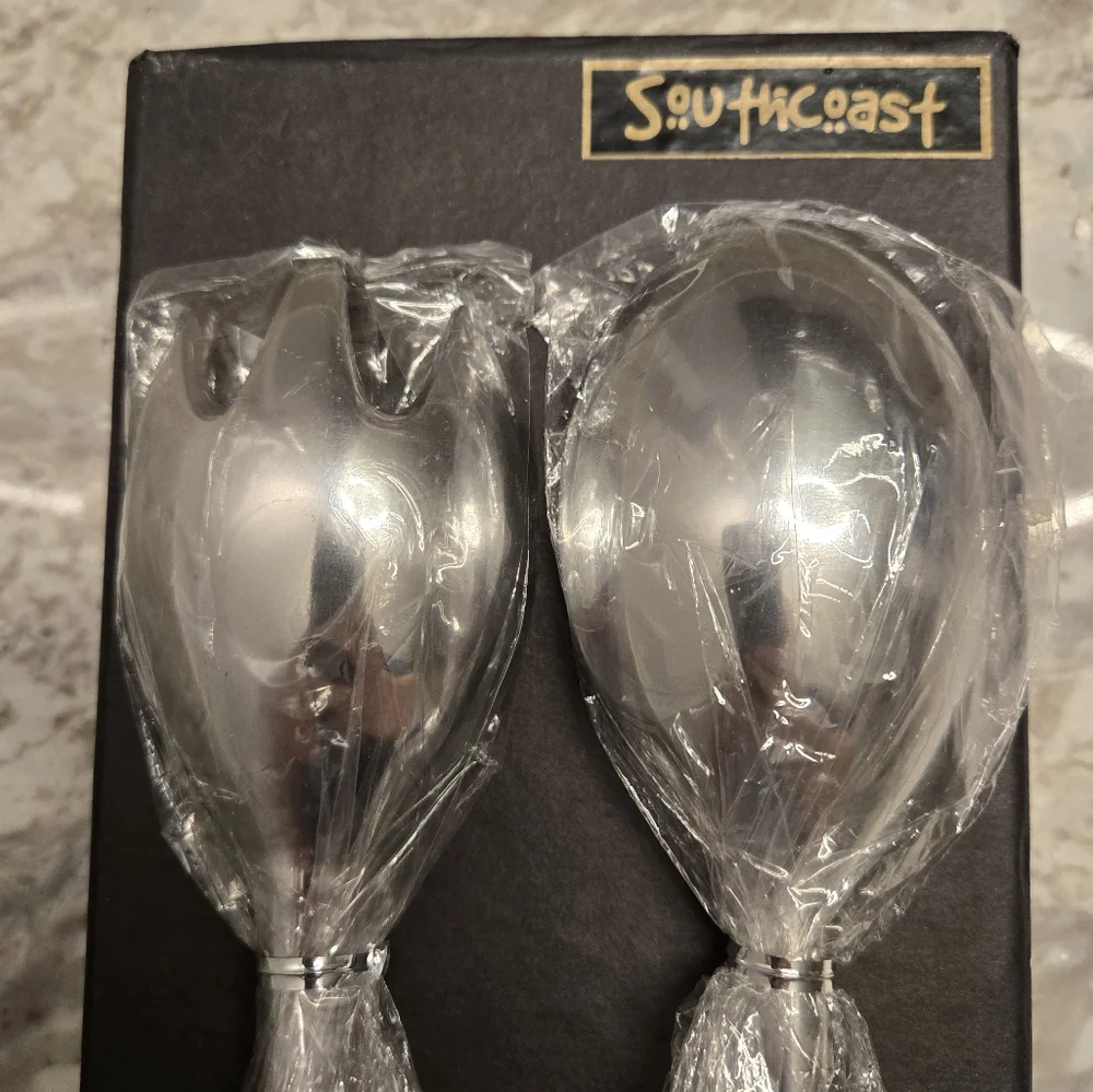 SouthCoast Beaded Handle Stainless Steel Salad Servers NEW Original Box